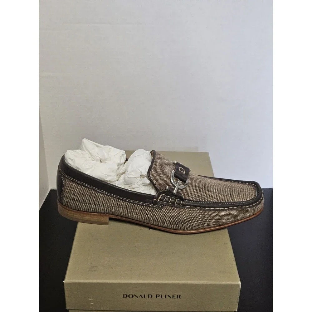 Sz 13 - Donald J. Pliner Brown Canvas Slip-On Driving Horsebit Loafer Shoes Mens
